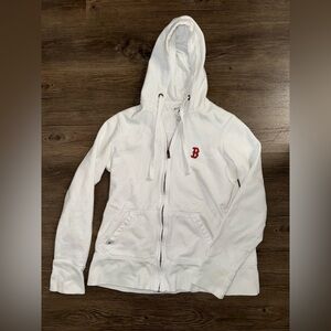 White Boston Zip up Hoodie